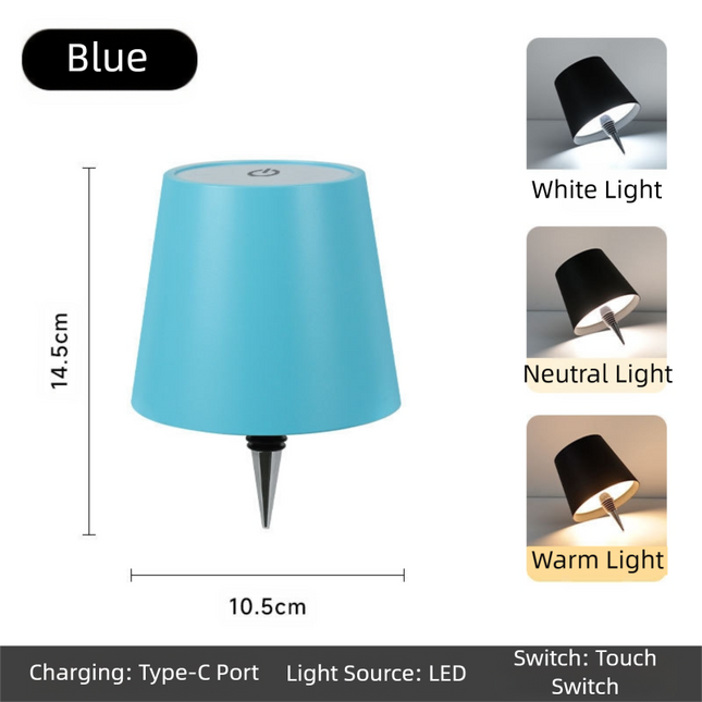 Blue Cordless Tri-Color Wine Bottle LED Lamp.