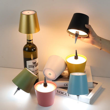 Green Cordless Tri-Color Wine Bottle LED Lamp.