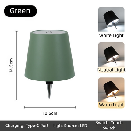 Green Cordless Tri-Color Wine Bottle LED Lamp.