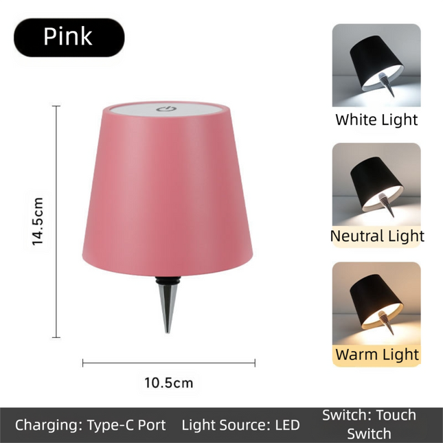 Pink Cordless Tri-Color Wine Bottle LED Lamp.