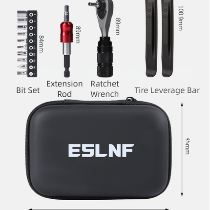 Compact Bicycle Ratchet Tool Kit With Tire Patch & Titanium Mini Pump.