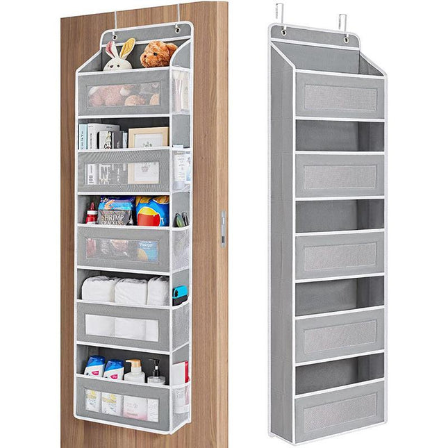 5-Tier Grey Over The Door Organizer – Heavy-Duty Hanging Storage (15.7in x 5.5in) with Anti-Tilt Design for Nursery, Pantry & Dorm.