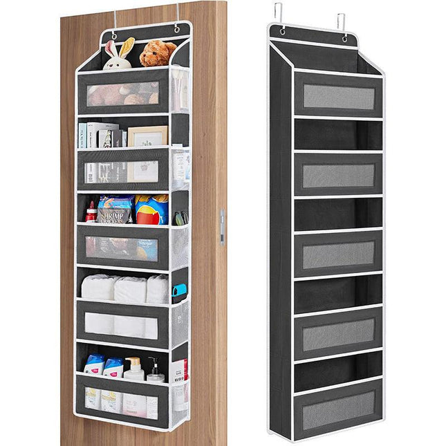 5-Tier Black Over The Door Organizer – Heavy-Duty Hanging Storage (15.7in x 5.5in) with Anti-Tilt Design for Nursery, Pantry & Dorm.
