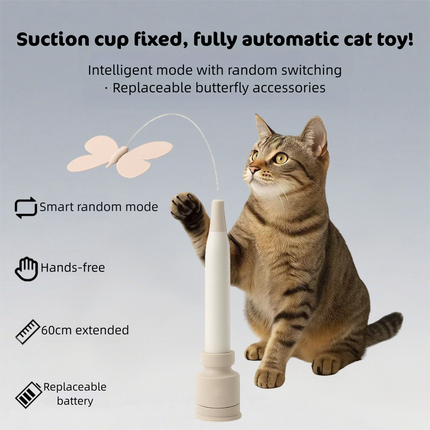 Automatic Interactive Butterfly Cat Toy – Electric Rotating Wand with 60CM Steel Wire, Suction Base & 2 Smart Modes for Kitten Enrichment.