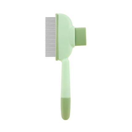 4-Pack Self-Cleaning Pet Brush Set – Stainless Steel Deshedding Slicker Combs (2 Long Pin & 2 Dual Pin) in Green & Yellow Tones.