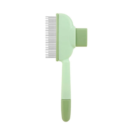 4-Pack Self-Cleaning Pet Brush Set – Stainless Steel Deshedding Slicker Combs (2 Long Pin & 2 Dual Pin) in Green & Yellow Tones.