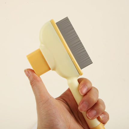 4-Pack Self-Cleaning Pet Brush Set – Stainless Steel Deshedding Slicker Combs (2 Long Pin & 2 Dual Pin) in Green & Yellow Tones.