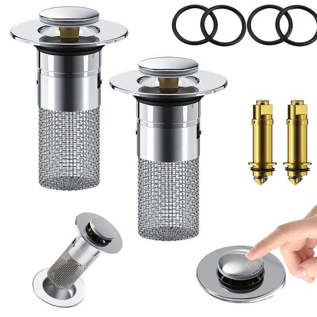 2-Pack Pop-Up Sink Stopper with Hair Catcher – Standard (34-40mm) Drain Filter,Basin Drain Filter Upgrade.