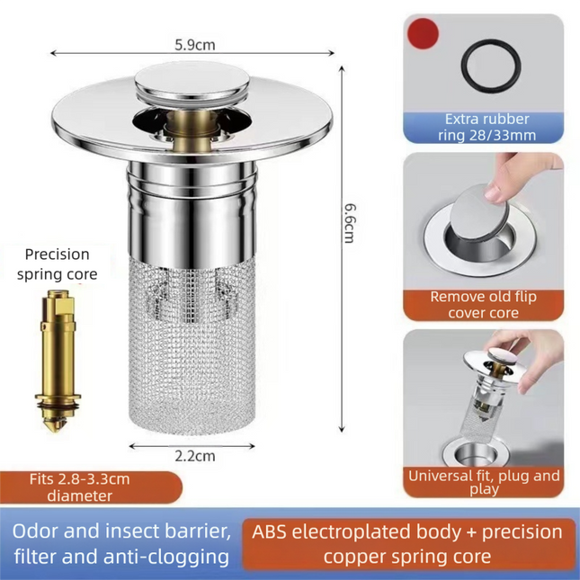 2-Pack Pop-Up Sink Stopper with Hair Catcher – Small (28-33mm) Drain Filter,Basin Drain Filter Upgrade.