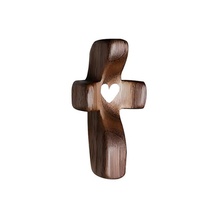 Set of 5 White Peachwood Heart Cross – Multi-functional Spiritual Symbols for Home and Office, Religious, Ornaments Mini.