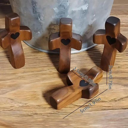 Set of 5 White Peachwood Heart Cross – Multi-functional Spiritual Symbols for Home and Office, Religious, Ornaments Mini.