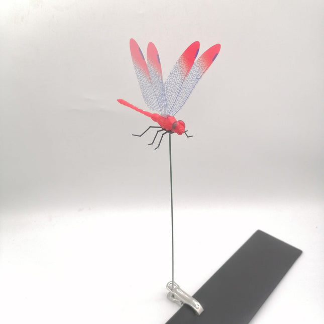 6-Pieces Red Small Garden Dragonfly Clips – 3D Colorful Insect Decoration, Outdoor Metal Stake Ornament, Patio & Plant Accessories.