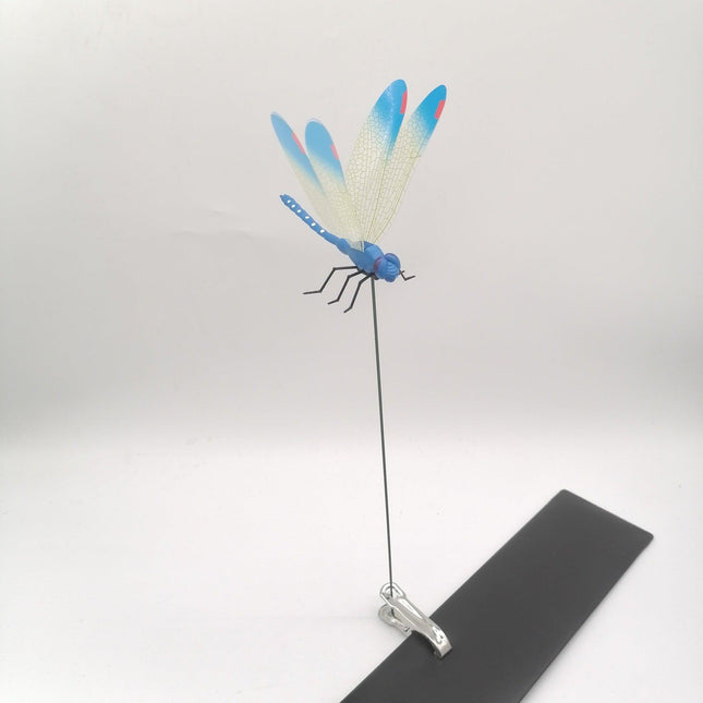 6-Pieces Blue Small Garden Dragonfly Clips – 3D Colorful Insect Decoration, Outdoor Metal Stake Ornament, Patio & Plant Accessories.