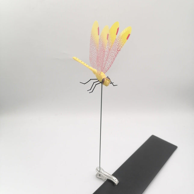 6-Pieces Yellow Small Garden Dragonfly Clips – 3D Colorful Insect Decoration, Outdoor Metal Stake Ornament, Patio & Plant Accessories.