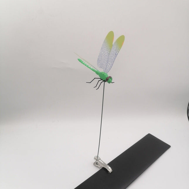 6-Pieces Green Small Garden Dragonfly Clips – 3D Colorful Insect Decoration, Outdoor Metal Stake Ornament, Patio & Plant Accessories.