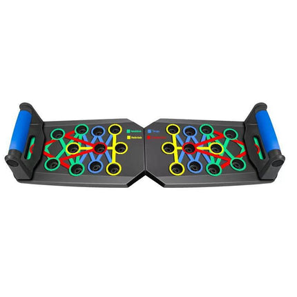 30-Hole Black Foldable Push Up Board with Resistance Bands & Non-Slip Grips for Home Gym.