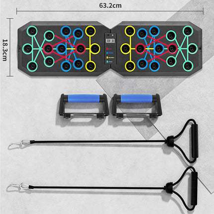 30-Hole Black Foldable Smart Push Up Board with Digital Counter/Timer, Resistance Bands for Full Body Home Workout.