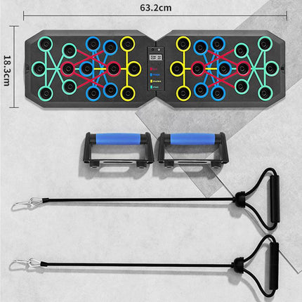 30-Hole Black Foldable Smart Push Up Board with Digital Counter/Timer, Resistance Bands for Full Body Home Workout.