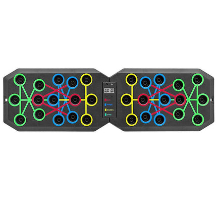 30-Hole Black Foldable Smart Push Up Board with Digital Counter/Timer, Resistance Bands for Full Body Home Workout.