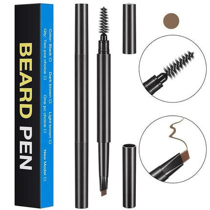 4-Pack Light Brown Beard Filler Pen for Men - Waterproof, Precision Tip and Brush for Covering Beard and Hairline.