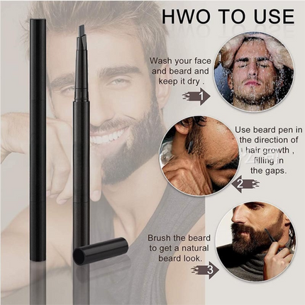 4-Pack Dark Brown Beard Filler Pen for Men - Waterproof, Precision Tip and Brush for Covering Beard and Hairline.