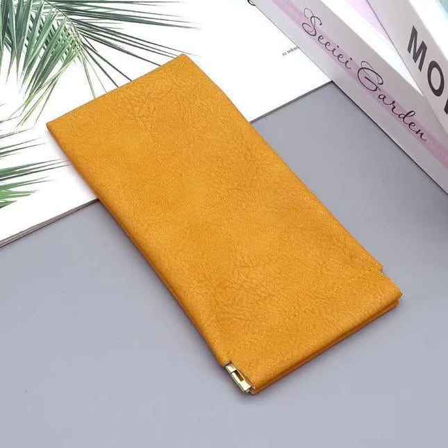 3-Pieces PU Orange Leather Glasses Pouch(18 * 8 CM) – Water Resistant, Soft Lining, Snap Closure, Universal Storage.