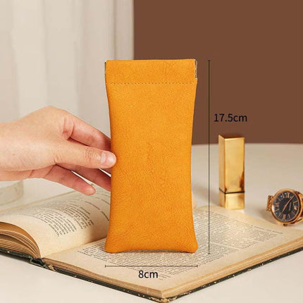 3-Pieces PU Orange Leather Glasses Pouch(18 * 8 CM) – Water Resistant, Soft Lining, Snap Closure, Universal Storage.