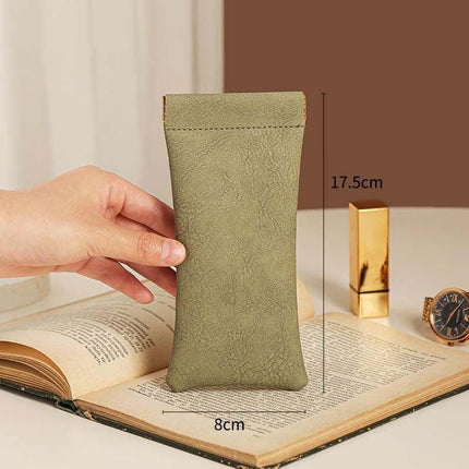 3-Pieces PU Green Leather Glasses Pouch(18 * 8 CM) – Water Resistant, Soft Lining, Snap Closure, Universal Storage.
