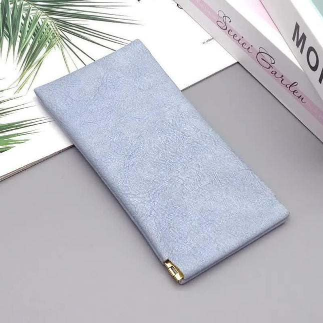 3-Pieces PU Blue Leather Glasses Pouch(18 * 8 CM) – Water Resistant, Soft Lining, Snap Closure, Universal Storage.