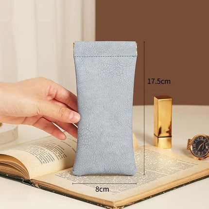 3-Pieces PU Blue Leather Glasses Pouch(18 * 8 CM) – Water Resistant, Soft Lining, Snap Closure, Universal Storage.