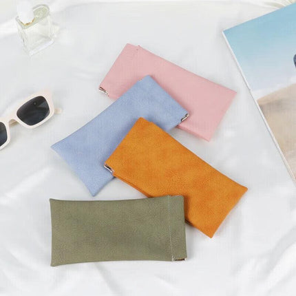 3-Pieces PU Blue Leather Glasses Pouch(18 * 8 CM) – Water Resistant, Soft Lining, Snap Closure, Universal Storage.