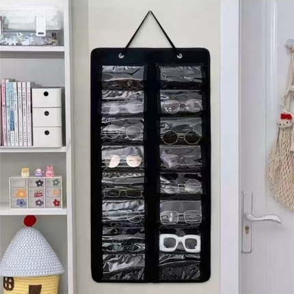 16 Slot Black Felt Hanging Sunglass Organizer(40 * 80 CM) – Foldable Wall Mount Eyewear Storage Rack.