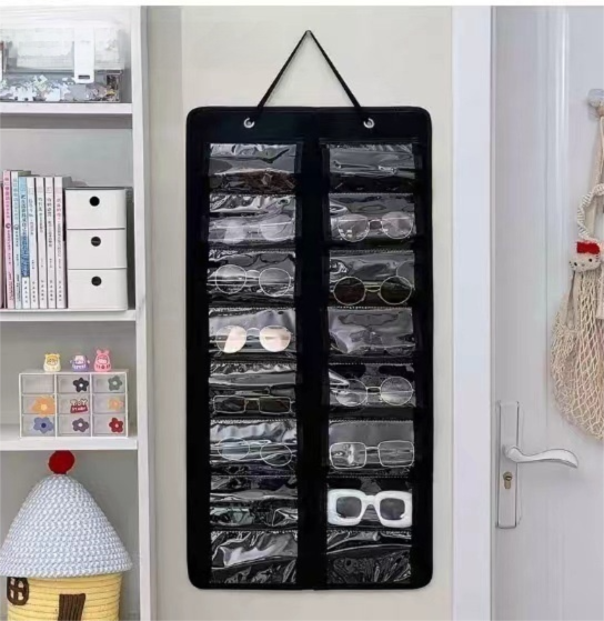 16 Slot Black Felt Hanging Sunglass Organizer(40 * 80 CM) – Foldable Wall Mount Eyewear Storage Rack.