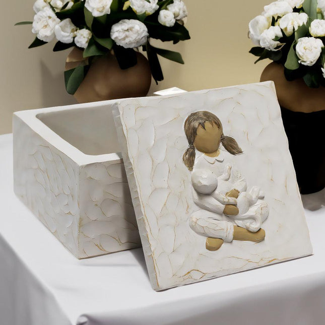 Resin Pet Urn Keepsake Box(8.5*8.5*5.3CM) – Child Hugging Cat Cremation Memorial.