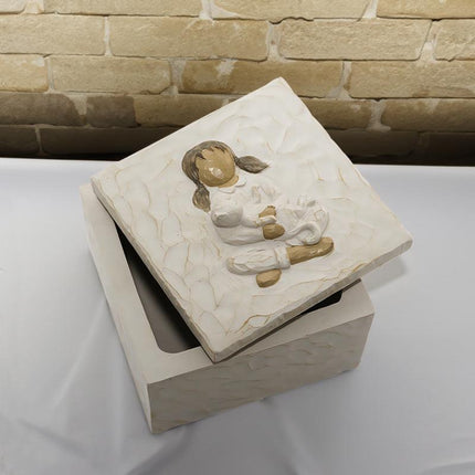 Resin Pet Urn Keepsake Box(8.5*8.5*5.3CM) – Child Hugging Cat Cremation Memorial.