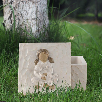 Resin Pet Urn Keepsake Box(8.5*8.5*5.3CM) – Child Hugging Cat Cremation Memorial.