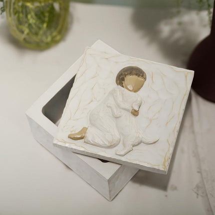 Resin Pet Urn Keepsake Box(8.5*8.5*5.3CM) – Child Hugging Dog Cremation Memorial.