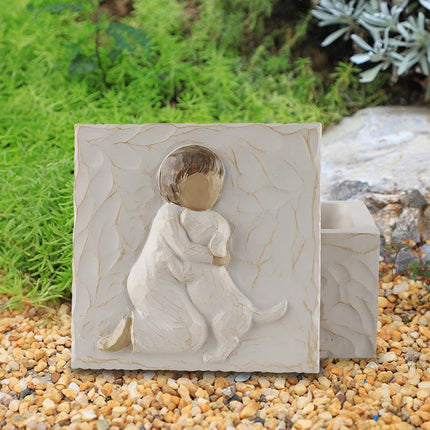 Resin Pet Urn Keepsake Box(8.5*8.5*5.3CM) – Child Hugging Dog Cremation Memorial.