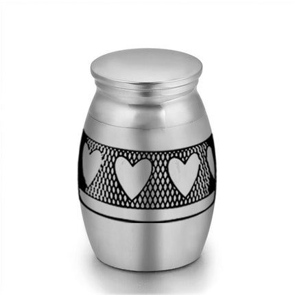 6-Pack 25x16mm Heart Pattern Mini Keepsake Urn – Steel Ashes Memento for Beloved Pets.