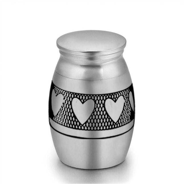 6-Pack 25x16mm Heart Pattern Mini Keepsake Urn – Steel Ashes Memento for Beloved Pets.