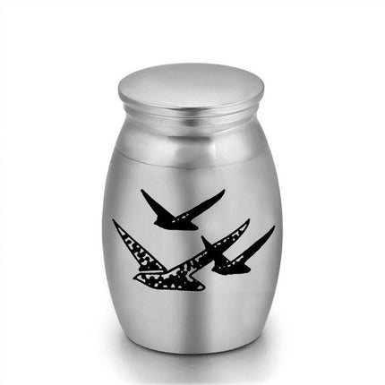 6-Pack 25x16mm Flying Bird Engraved Mini Keepsake Urn – Steel Ashes Memento for Cats Dogs.