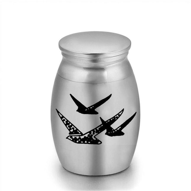 6-Pack 25x16mm Flying Bird Engraved Mini Keepsake Urn – Steel Ashes Memento for Cats Dogs.