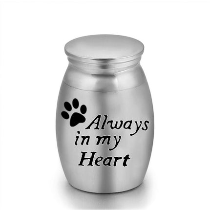 6-Pack 25x16mm "Always in My Heart" Paw Print Pet Urn – Steel Ashes Keepsake for Dogs.