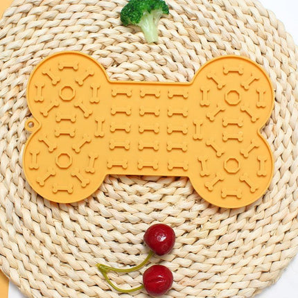 2-Pack Yellow Food Grade Silicone Dog Lick Mat - Bone Shape Slow Feeder for Anxiety Relief, Training & Bath Time - Non-Slip Suction Cups.