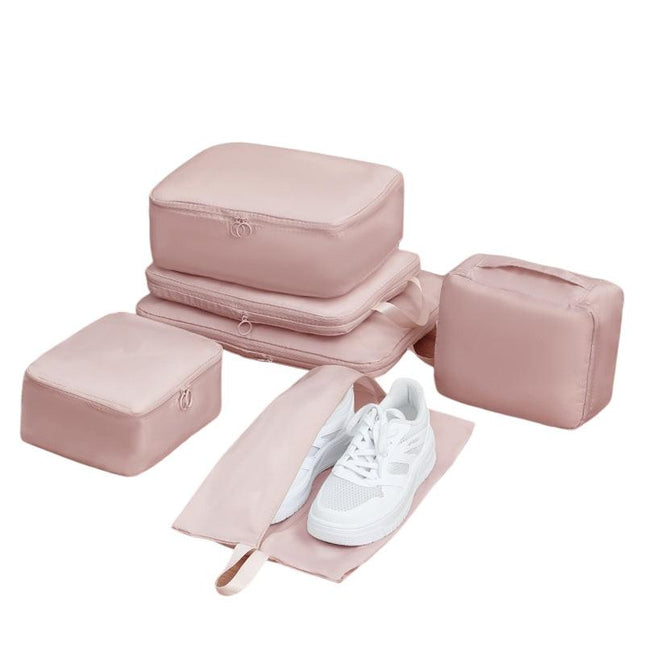 6-Piece Pink Memory Fabric Travel Compression Packing Cubes Set - Waterproof, Anti-Wrinkle Luggage Organizer & Space Saver.