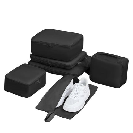 6-Piece Black Memory Fabric Travel Compression Packing Cubes Set - Waterproof, Anti-Wrinkle Luggage Organizer & Space Saver.