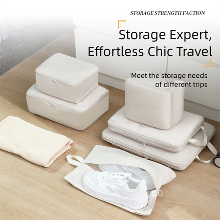 6-Piece Black Memory Fabric Travel Compression Packing Cubes Set - Waterproof, Anti-Wrinkle Luggage Organizer & Space Saver.