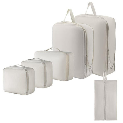 6-Piece Black Memory Fabric Travel Compression Packing Cubes Set - Waterproof, Anti-Wrinkle Luggage Organizer & Space Saver.