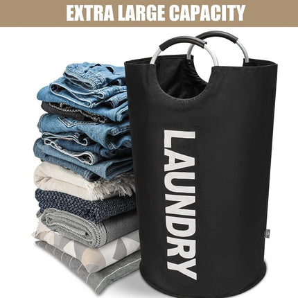 Black Oxford Fabric Large-capacity Foldable Dirty Clothes Basket (38×72CM) - With Waterproof Coating & Aluminum Carry Handles For Laundry Room Dorm.