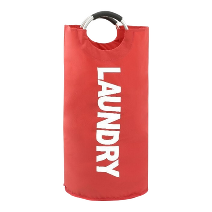 Red Oxford Fabric Large-capacity Foldable Dirty Clothes Basket (38×72CM) - With Waterproof Coating & Aluminum Carry Handles For Laundry Room Dorm.